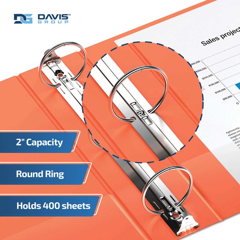 Davis Group Easyview Premium 3-Ring Binders with Clear-View Covers and Round Rings, Binders for School or Office, 2 Inch, Pack of 6, Orange - Image 2